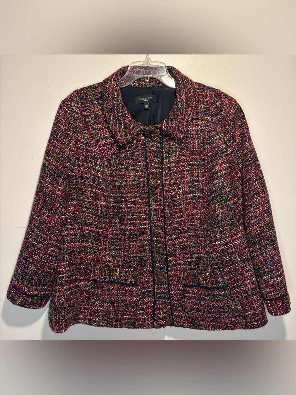 Talbots Multi Colored Tweed Blazer Shrug Wool Blend Fabric Buttons Size 14W
